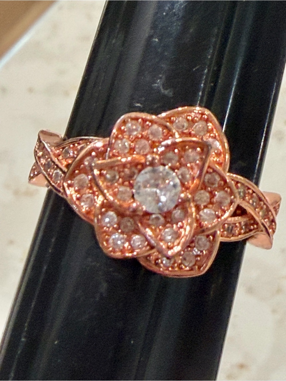 925 Sterling Silver Rose Gold Plated Flower Ring Cubic Zirconia Pave Size 10